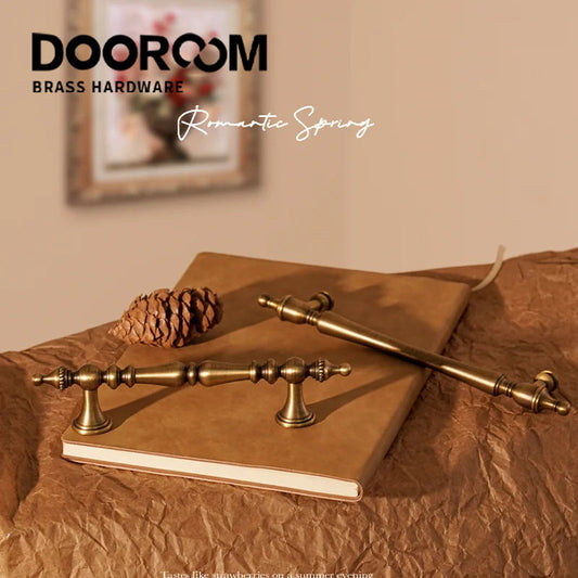 DOOROOM Brass Furniture Handles Retro Antique Bronze Senior Solid Drawer Knob Kitchen Cabinet Drawer Wardrobe Hardware Handle