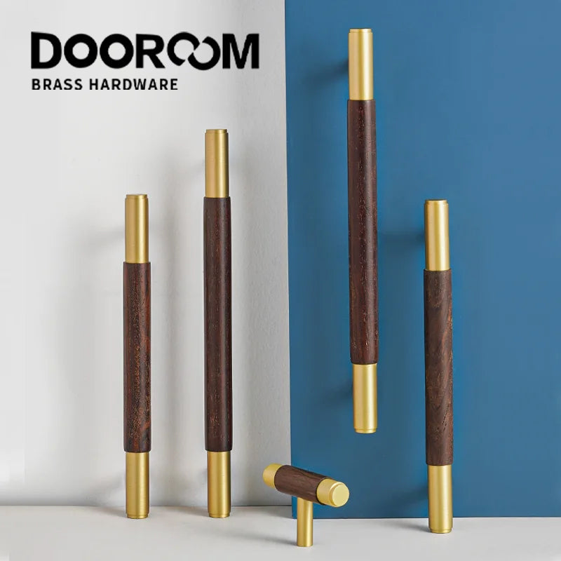 Dooroom Brass Black Walnut Furniture Handles Wardrobe Nordic Modern Simple Pull Cupboard Wardrobe Dresser Drawer Cabinet Knobs