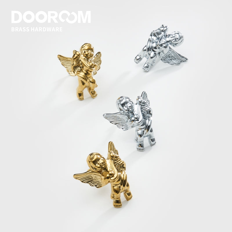 Dooroom Brass Furniture Handles Angel Decorative Shiny Chrome PVD Gold Knobs Cupboard Wardrobe Dresser Drawer Cabinet Pulls