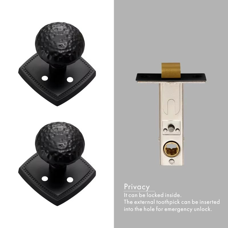 Dooroom Brass Door Lock Set Hammered Modern Bedroom Bathroom Double Lever Dummy Privacy Passage Hidden Handle Knob