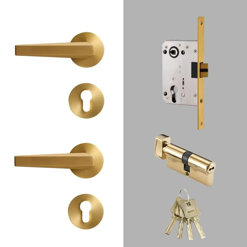 Dooroom Brass Door Lock Set Modern Brass Interiror Bedroom Bathroom Double Wood Door Lever Set Dummy Privacy Passage Magnetic