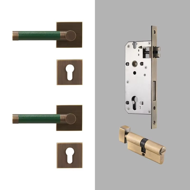 Dooroom Brass Door Lock Set Modern Replaceable Leather Interior Bedroom Bathroom Double Dummy Privacy Passage Door Lever Set