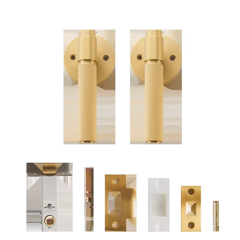 DOOROOM US Standard for 2-1/8" Brass Privacy Passage Stripe Door Lock Set Gold Black Antique Bronze Optional Round Panel