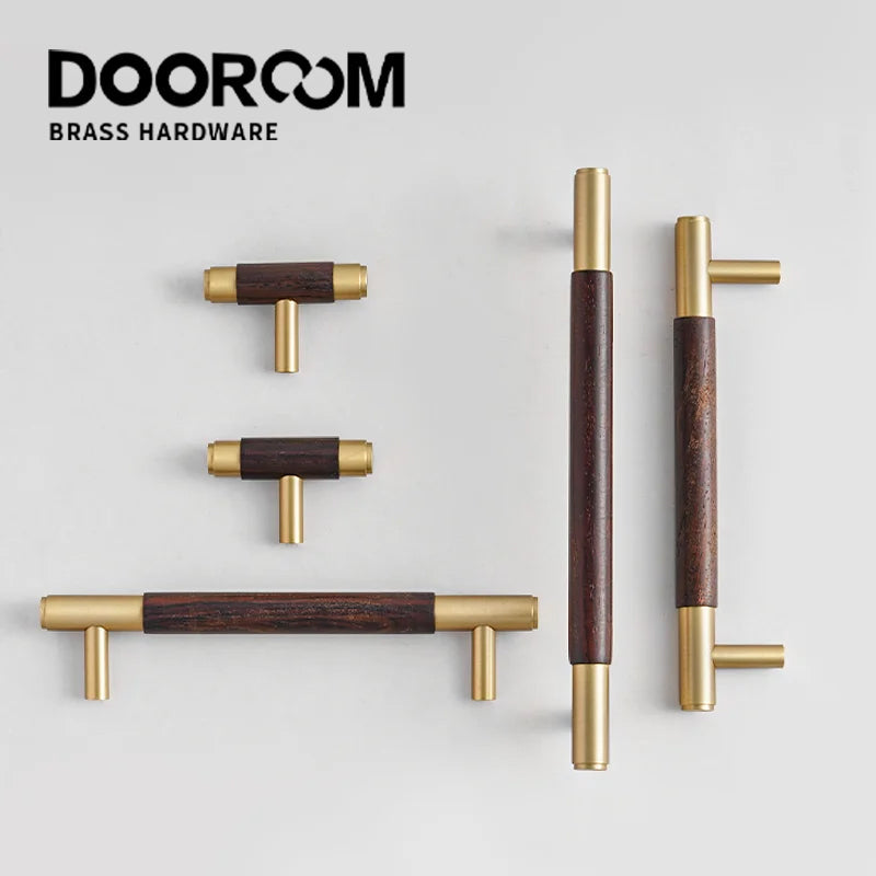 Dooroom Brass Black Walnut Furniture Handles Wardrobe Nordic Modern Simple Pull Cupboard Wardrobe Dresser Drawer Cabinet Knobs