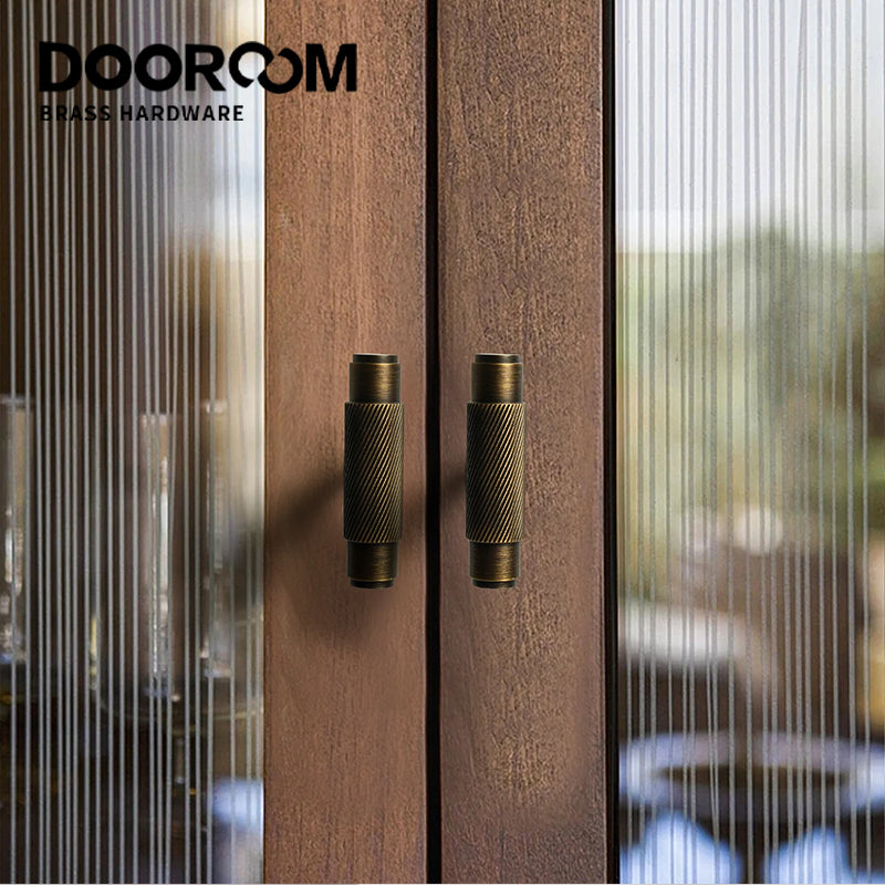 SAILANKA-Brass Cabinet Handles, Wardrobe Pulls, Drawer Knobs, Knurled Furniture Door T Bar Handle for Chest Drawer Dresser