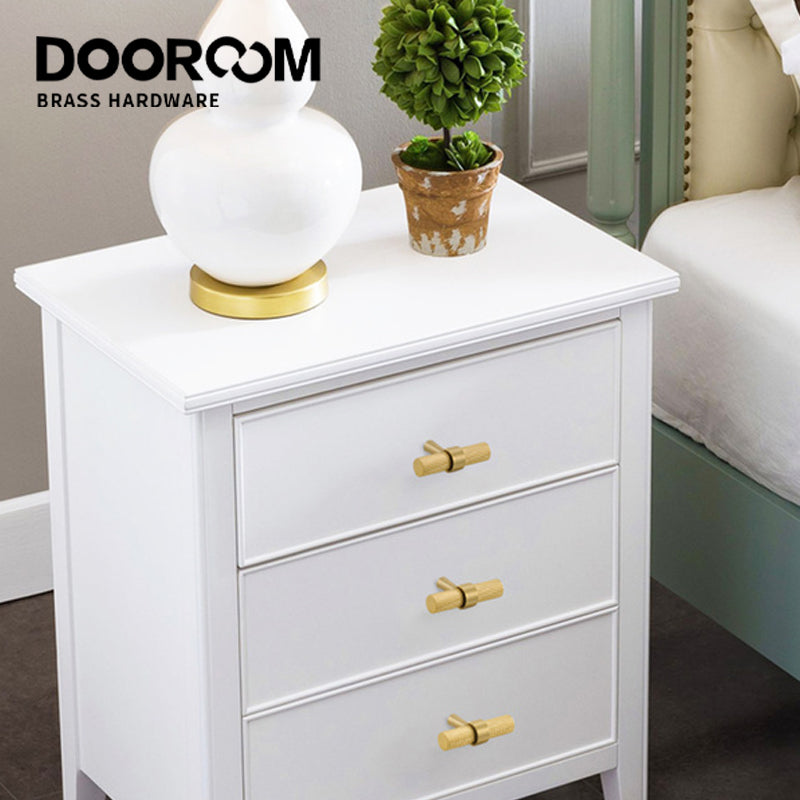 Dooroom Brass Knurled Furniture Handles Antique Brass Cupboard Wardrobe Dresser Shoe Box Drawer Cabinet T-bar Pulls