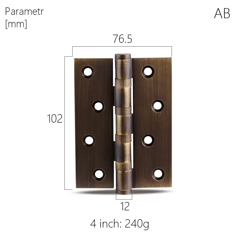 道鲁 一片式门用厚黄铜轴承合页 4"x3"x3mm, 5"x3"x3mm 实木门美式黑金静音合页带螺丝