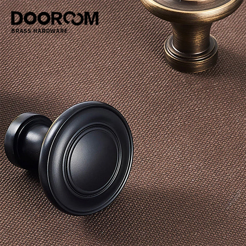 DOOROOM Solid Brass Handle Simple Wardrobe Cabinet Round Drawer Knob European Mushroom Type Porcelain Bling Single Hole Handle