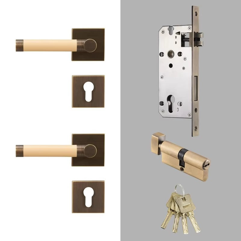 Dooroom Brass Door Lock Set Modern Replaceable Leather Interior Bedroom Bathroom Double Dummy Privacy Passage Door Lever Set