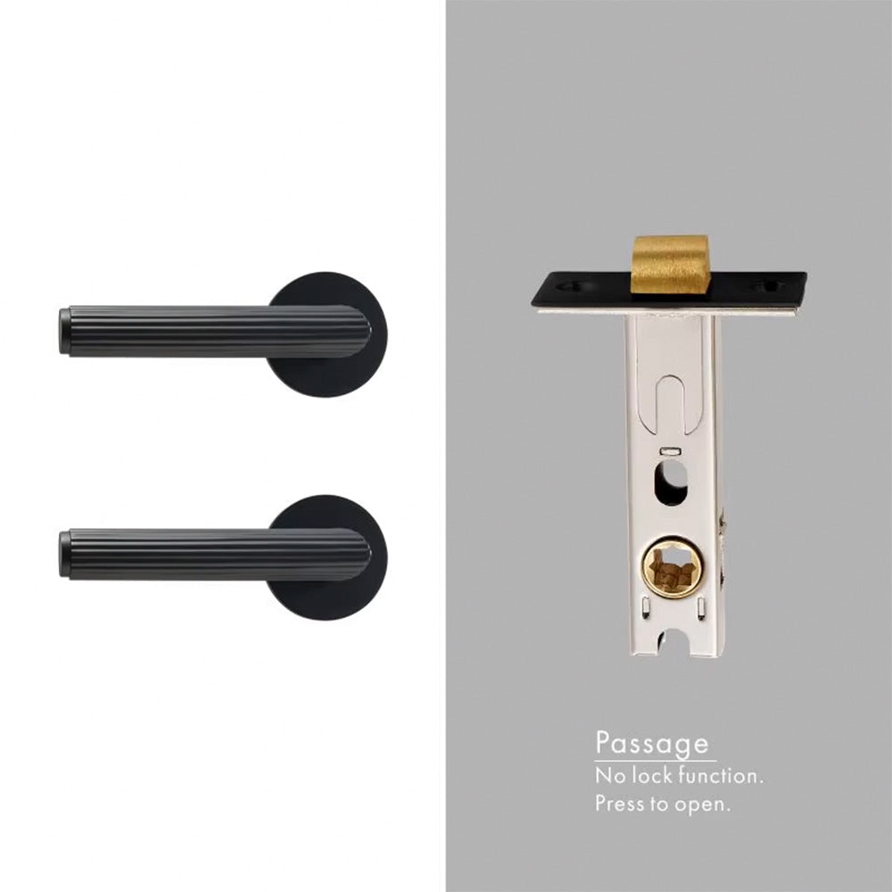 Dooroom Brass Door Lock Set Modern Stripe Matt Silver Interior Bedroom Bathroom Double Wood Door Lever Dummy Privacy Passage