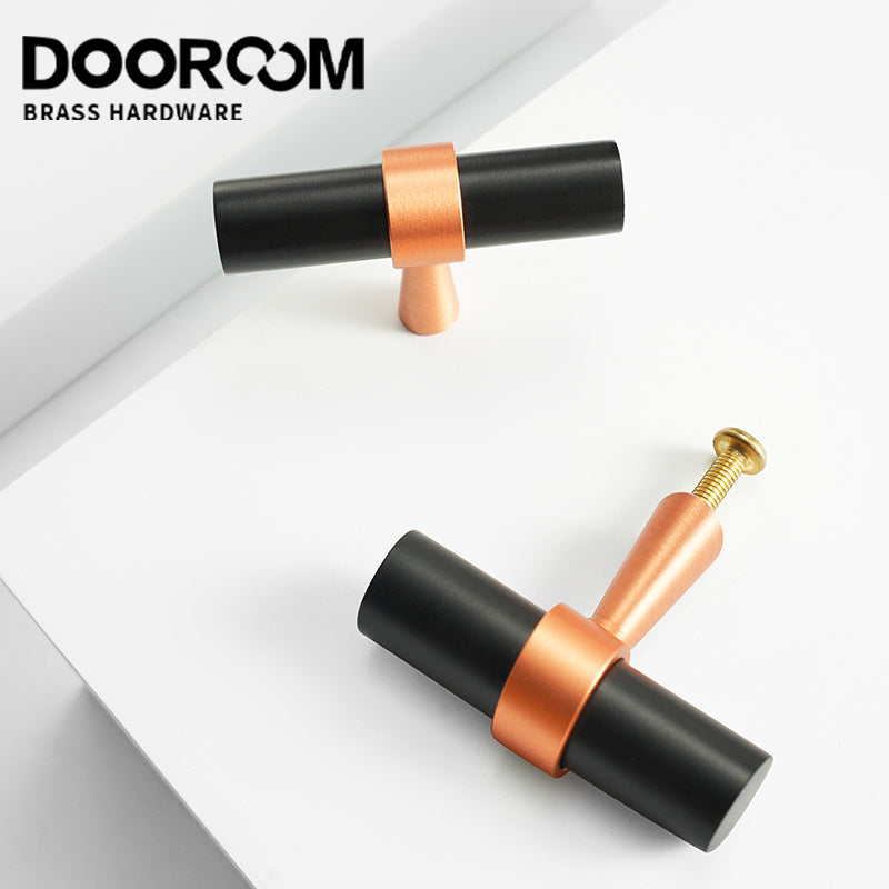 Dooroom Brass Furniture Handles Modern Copper Black Pulls Cupboard Wardrobe Dresser Shoe Box Drawer Cabinet Handles Knobs