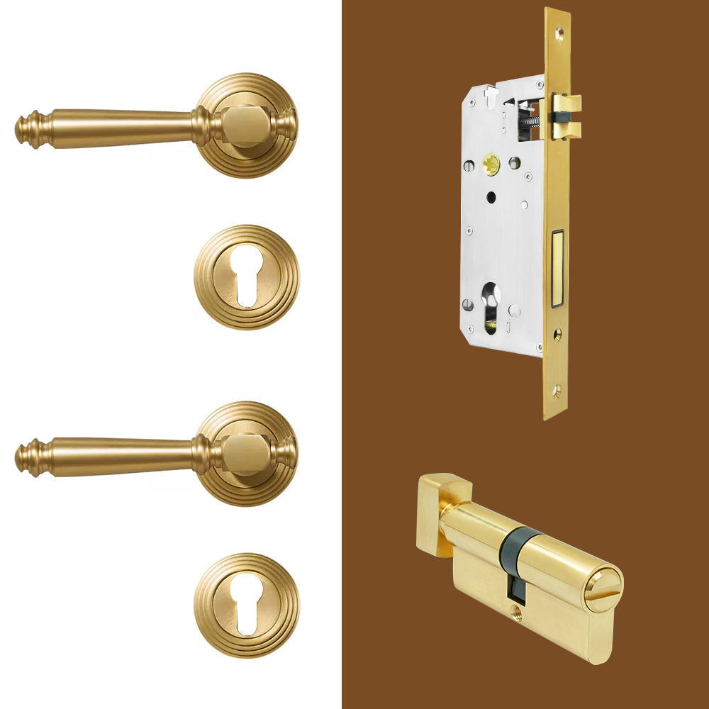 DOOROOM Indoor Door Lock Brass Set Bedroom Bathroom Double Wood Door Lever Dummy Quiet Magnetic Suction Door Lock Household
