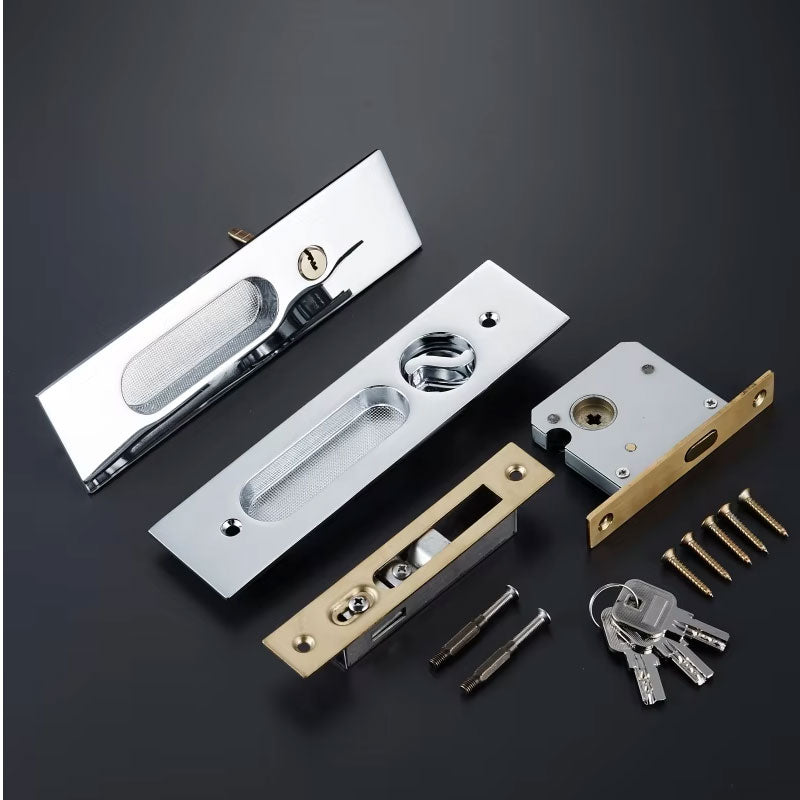Dooroom Brass Sliding Door Lock Modern American Push Pull Hidden Handle Interior Living Room Bathroom Balcony Lockset With Keys