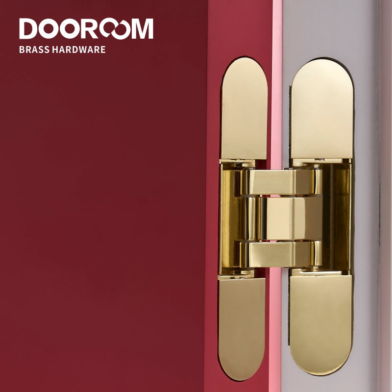 DOOROOM Brass Invisible Door Hinge Hidden Solid Wood Door Folding Door Hidden Cross 3D Hinges Gold Black Bright Chrome Hardware