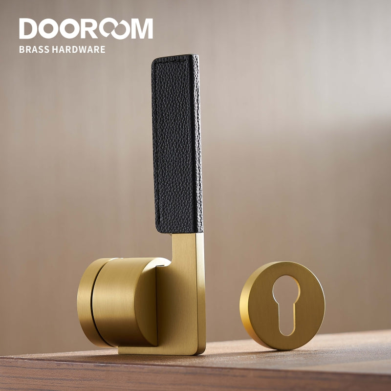 Dooroom Brass Leather Door Lock Set Black Brushed Nickel Bedroom Bathroom Double Wood Door Lever Set Dummy Privacy Passage