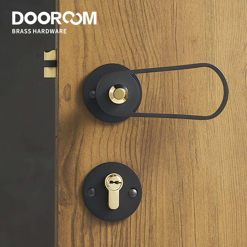 DOOROOM 黄铜门把手超值磁性静音黑金色超现代设计师室内门锁把手黄铜