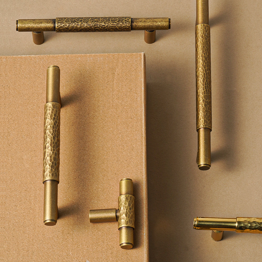 Dooroom Brass Pull Furniture Handles Modern Hammered Yellow Bronze Higher Quality Cupboard Wardrobe Dresser Drawer Cabinet Knobs