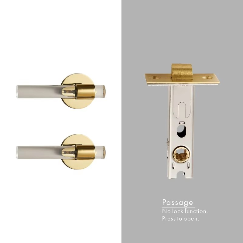 Dooroom Brass Acrylic Door Lock Set Modern Interior Bedroom Bathroom Double Wood Door Lever Set Dummy Privacy Passage Lock Set