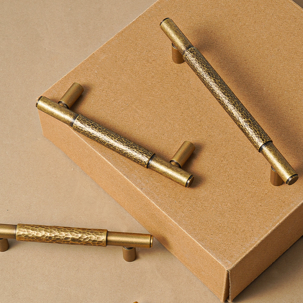 Dooroom Brass Pull Furniture Handles Modern Hammered Yellow Bronze Higher Quality Cupboard Wardrobe Dresser Drawer Cabinet Knobs