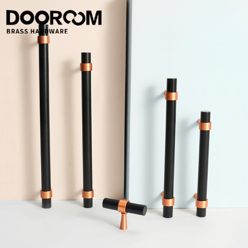 Dooroom Brass Furniture Handles Modern Copper Black Pulls Cupboard Wardrobe Dresser Shoe Box Drawer Cabinet Handles Knobs