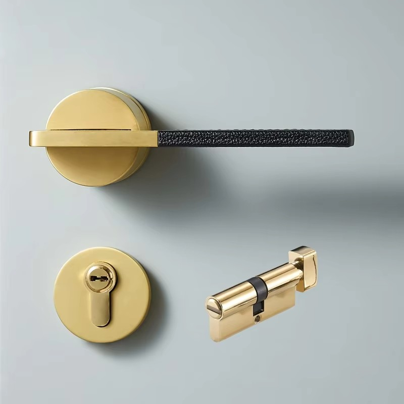 Dooroom Brass Leather Door Lock Set Black Brushed Nickel Bedroom Bathroom Double Wood Door Lever Set Dummy Privacy Passage