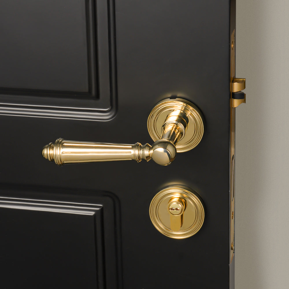 DOOROOM Brass Furniture Door Lock Bright Silver French Retro Bright Gold Door Handle Lock Set Furniture Hardware Accessories