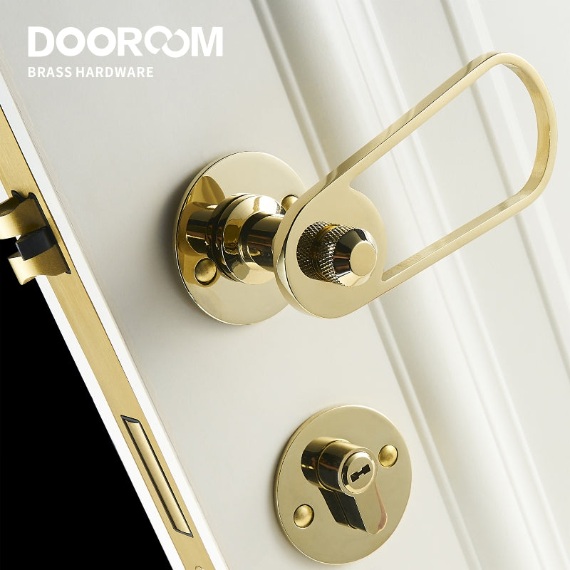 DOOROOM 黄铜门把手超值磁性静音黑金色超现代设计师室内门锁把手黄铜