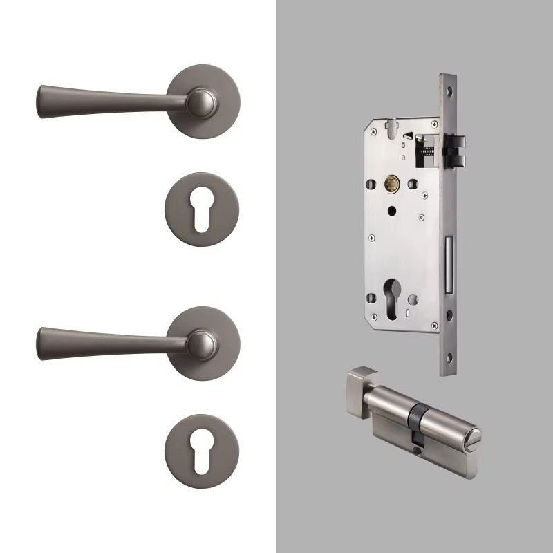 Dooroom Brass Door Lock Set Modern Light Luxury Interiror Bedroom Bathroom Double Wood Door Lever Set Dummy Handle Knob