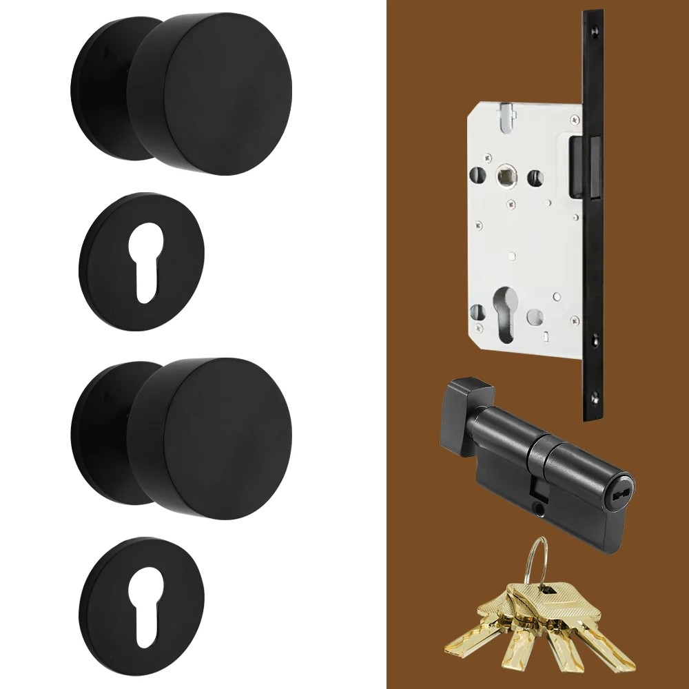 Dooroom Brass Door Lock Set Modern Brass Black Nickel Interior Bedroom Bathroom Double Wood Door Lever Set Dummy Handle Passage