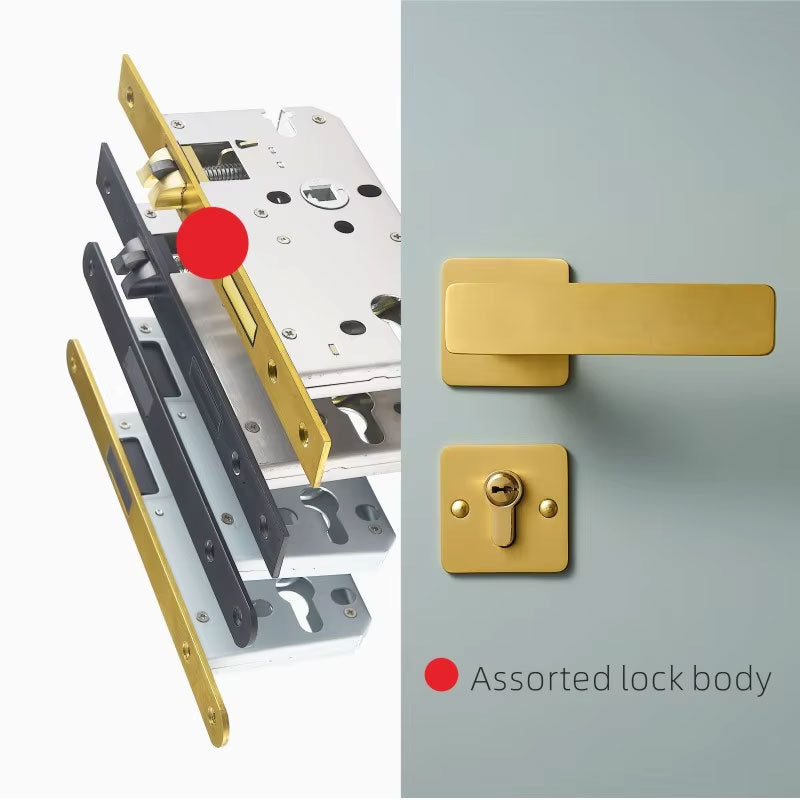 Dooroom Brass Door Lever Ultra-thin Mute Modern Black Gold Interior Bedroom Bathroom Wood Door Lock Set Split Handle Knob