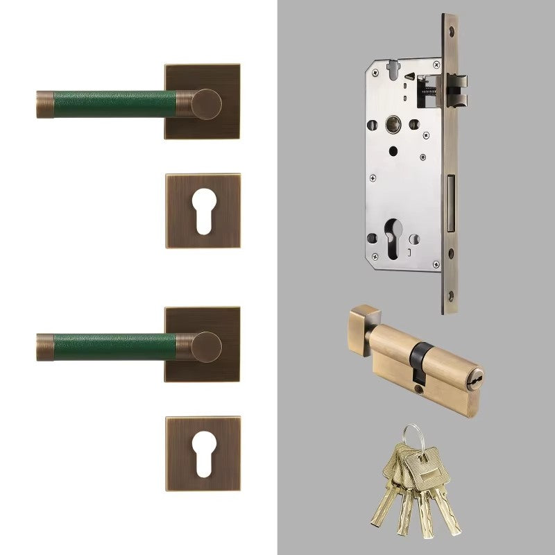 Dooroom Brass Door Lock Set Modern Replaceable Leather Interior Bedroom Bathroom Double Dummy Privacy Passage Door Lever Set