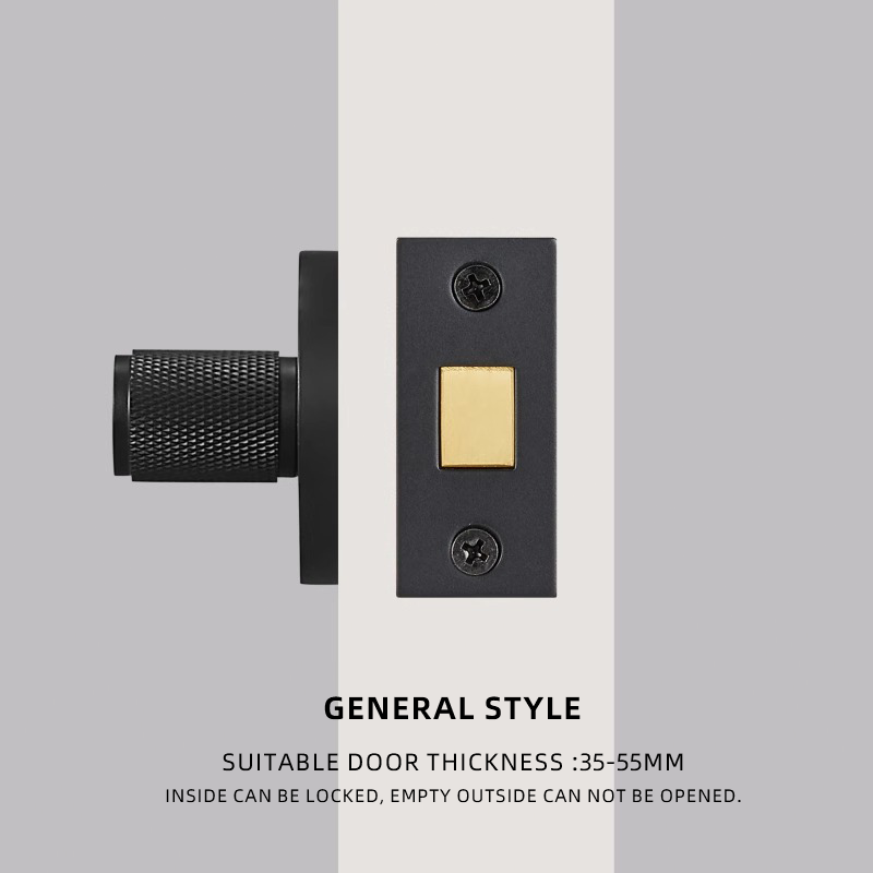 DOOROOM Solid Brass Copper knob BK One Word Emergency Sliding Door Lock Copper Wire Black Bathroom Sliding Door Lock Copper