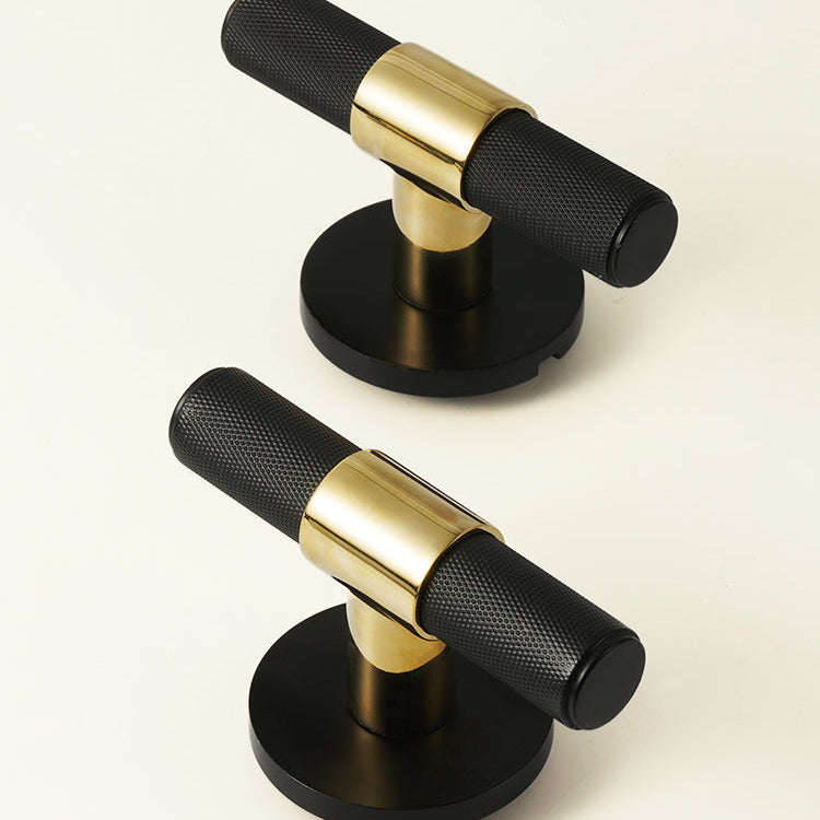DOOROOM Brass Door Lock Set Black Gold Knurled Hidden Door  Modern T-bar Bedroom Bathroom  Door Lever Dummy Privacy Passage