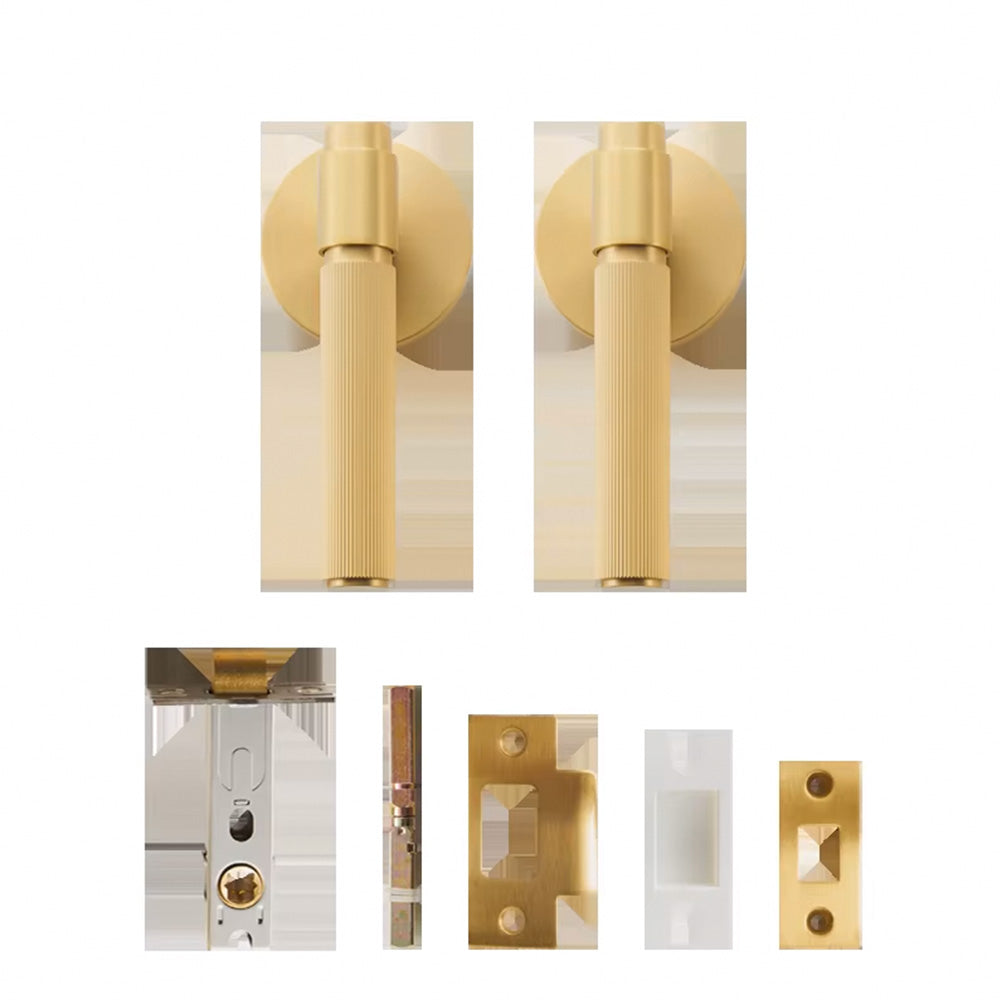 DOOROOM US Standard for 2-1/8" Brass Privacy Passage Stripe Door Lock Set Gold Black Antique Bronze Optional Round Panel