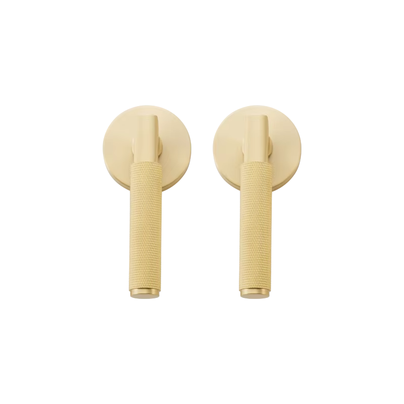 DOOROOM US Standard For 2-1/8" Hole Brass Knurled Lever Privacy Door Lock Passage Set  Round Rose 65mm Dummy Closet Handle