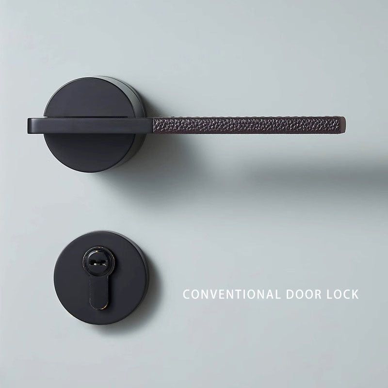 Dooroom Brass Leather Door Lock Set Black Brushed Nickel Bedroom Bathroom Double Wood Door Lever Set Dummy Privacy Passage