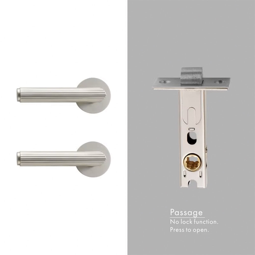 Dooroom Brass Door Lock Set Modern Stripe Matt Silver Interior Bedroom Bathroom Double Wood Door Lever Dummy Privacy Passage