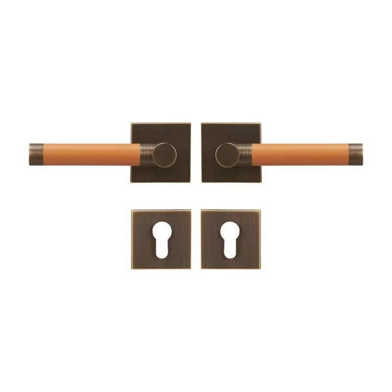 Dooroom Brass Door Lock Set Modern Replaceable Leather Interior Bedroom Bathroom Double Dummy Privacy Passage Door Lever Set