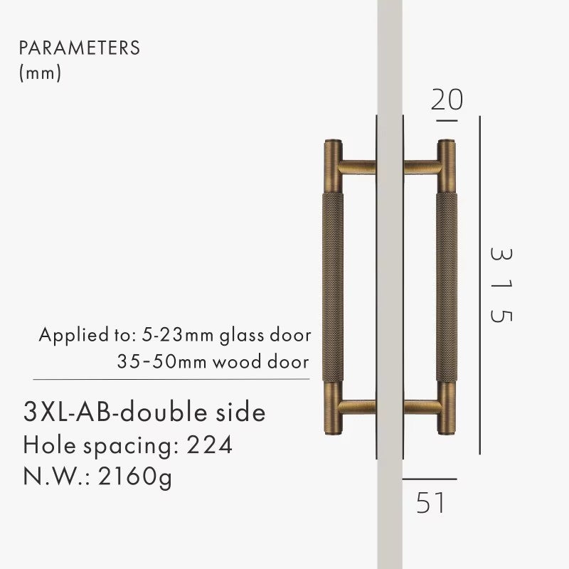 Dooroom Brass Knurled Door Handles Double Door Wood Door Shower Room Single Side Double Side Matt Gold Black Antique Brass Pulls