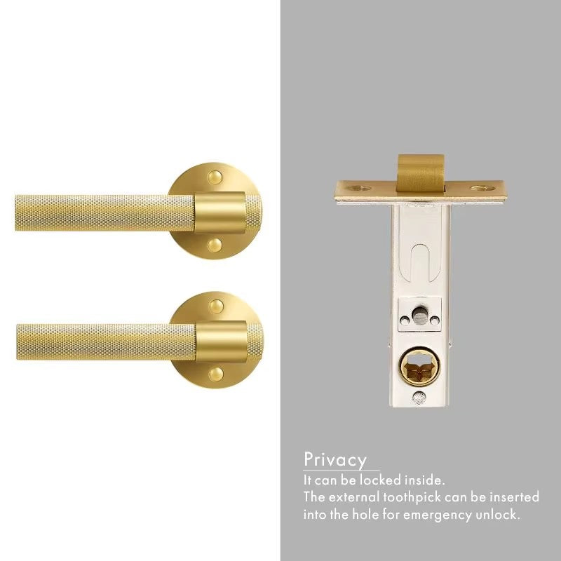 Dooroom Brass Knurled Door Lock Set Black Gold Interior Bedroom Bathroom Double Wood Door Lever Set Dummy Privacy