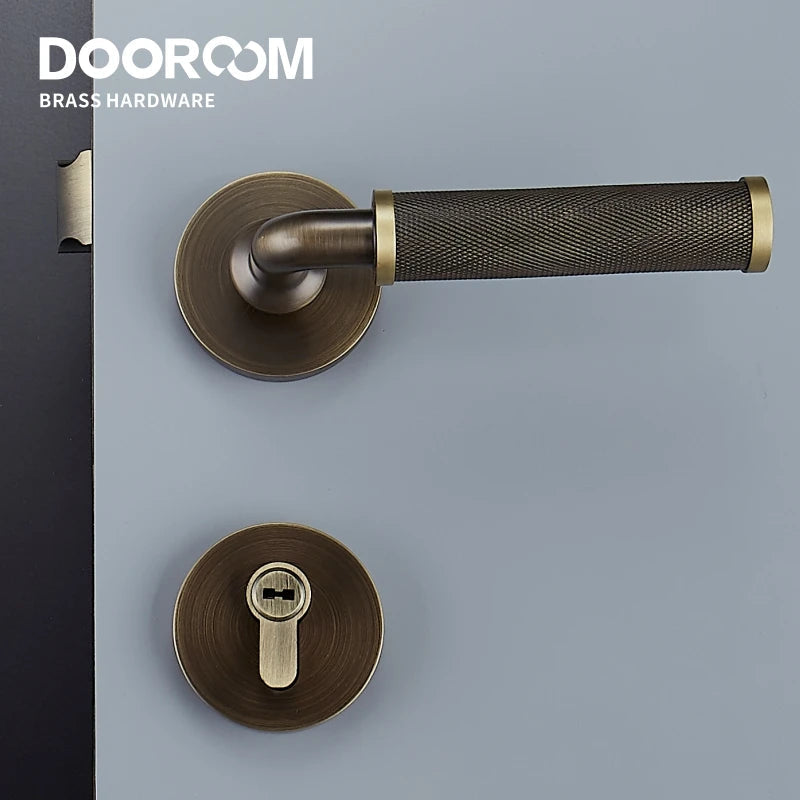 Dooroom Brass Knurled Door Lock Set Modern Interior Bedroom Bathroom Double Wood Door Lever Set Dummy Knob Privacy Passage Locks
