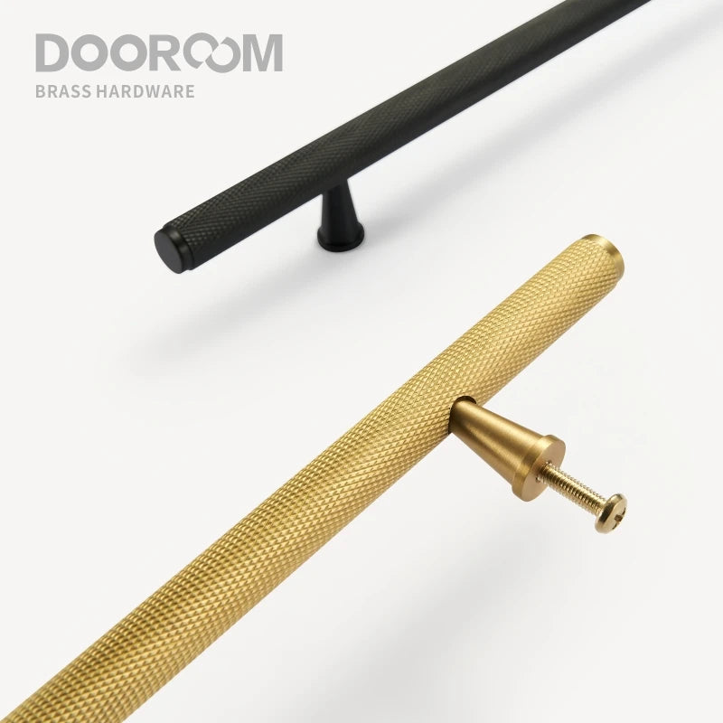 Dooroom Brass Long Furniture Handles Knurled  Wardrobe Dresser Cupboard Cabinet Drawer Refrigerator Door Pulls Knobs