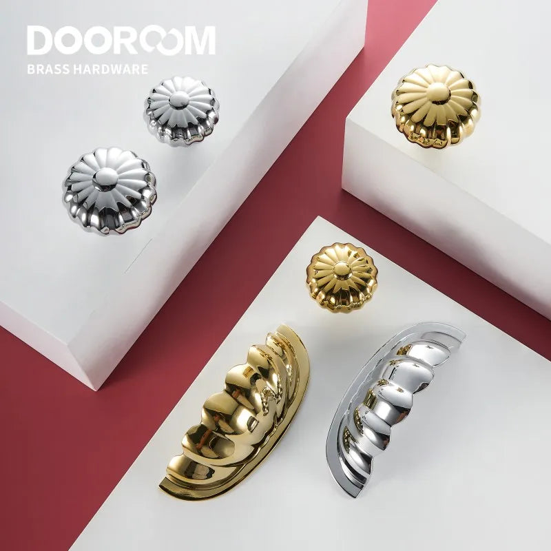 Dooroom Brass Furniture Handles Modern Pumpkin Shiny PVD Gold Bright Chrome Wardrobe Dresser Cupboard Cabinet Shoe Box Knobs