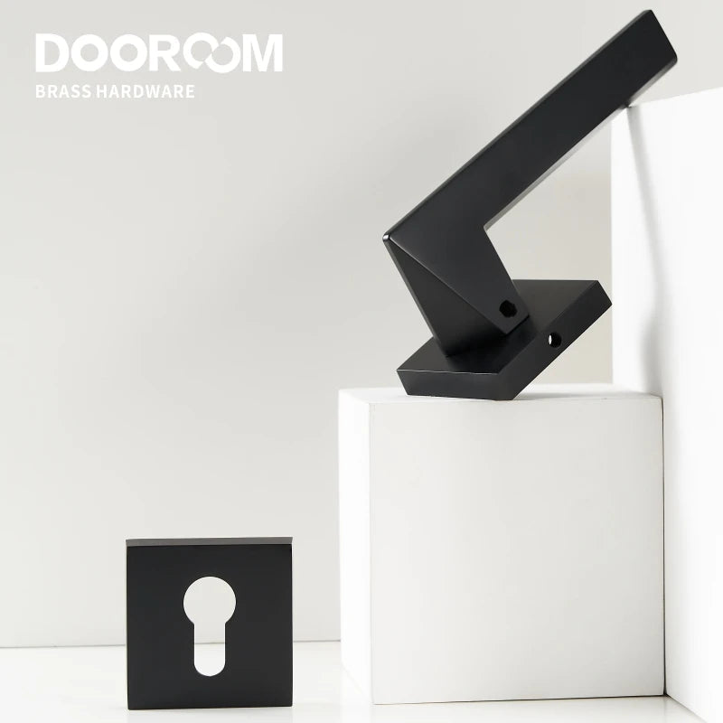 Dooroom 黄铜门锁套装现代黑色室内卧室浴室双木门杆套装假锁把手