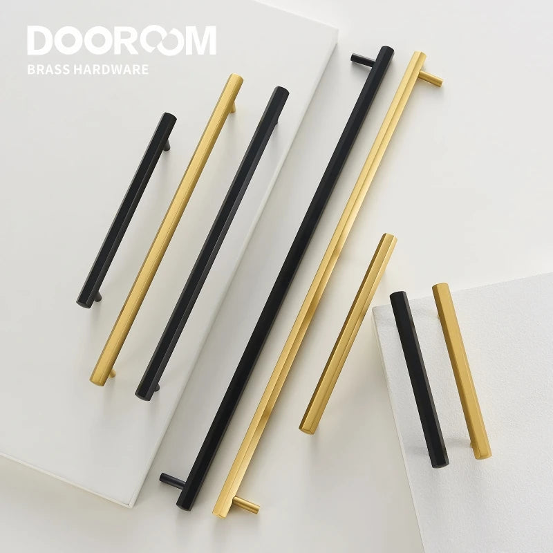 Dooroom Brass Hexagon Furniture Handles Long Modern Pulls Cupboard Wardrobe Dresser Shoe Box Drawer Cabinet Knobs