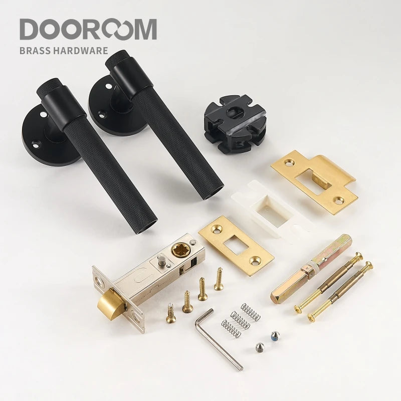 Dooroom Brass Knurled Door Lock Set Black Gold Interior Bedroom Bathroom Double Wood Door Lever Set Dummy Privacy