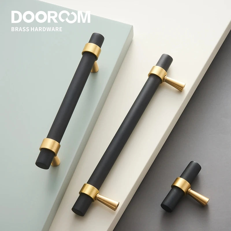 Dooroom Brass Furniture Handles T-bar Light Luxury Fashion Black Gold Silve Wardrobe Dresser Cupboard Cabinet Drawer Pulls