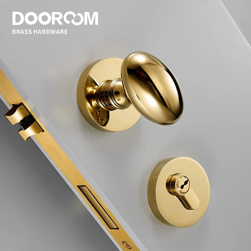 Dooroom 现代光亮PVD金色黄铜门锁套装 室内卧室浴室虚拟隐私通道隐藏门把手套装