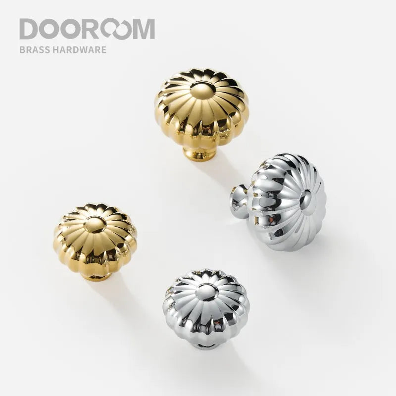 Dooroom Brass Furniture Handles Modern Pumpkin Shiny PVD Gold Bright Chrome Wardrobe Dresser Cupboard Cabinet Shoe Box Knobs