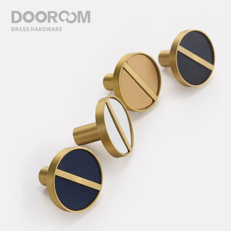 Dooroom Brass Genuine Leather Colorful Hooks Bathroom Indoor Kitchen Hallway Wall Clothes Hangers Wall Hangers Row Hooks